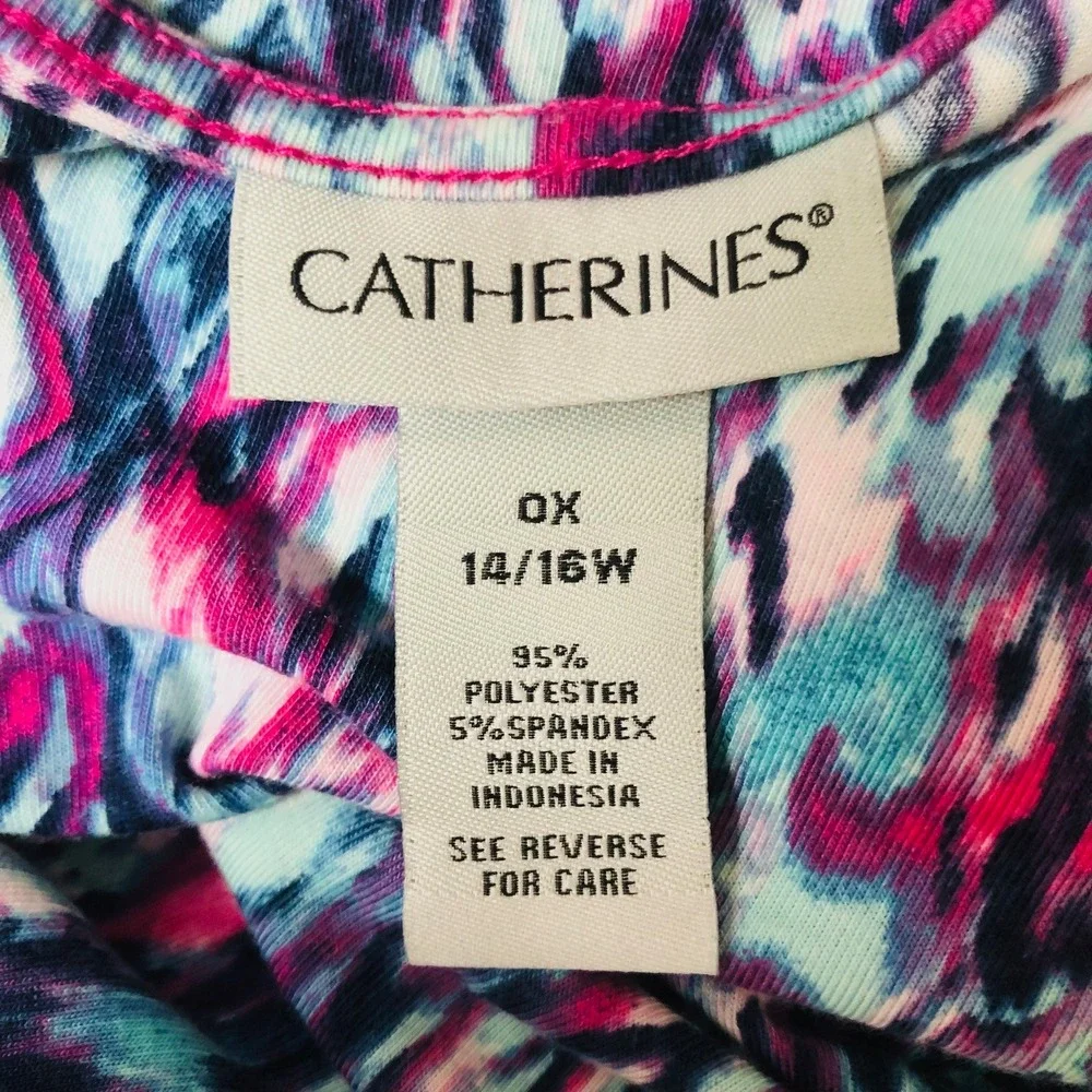 Catherines Maxi Dress Womens 1X‎ Cold Shoulder Twist Front Abstract  Slinky Knit
